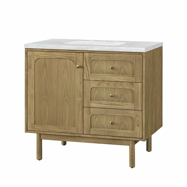 James Martin Vanities Laurent 36in Single Vanity, Light Natural Oak w/ 3 CM Arctic Fall Top 545-V36-LNO-3AF